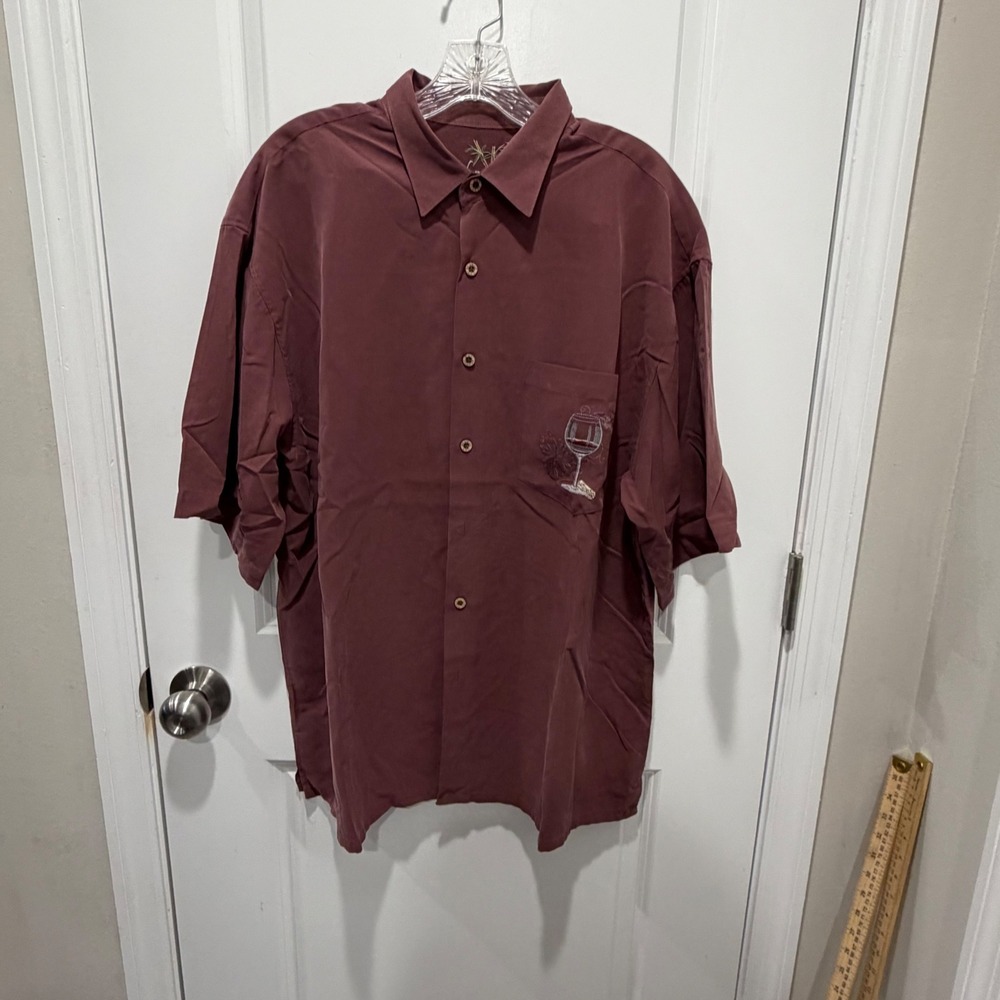 Bamboo Cay Mens Shirt Short Sleeve Wine Embroidery Burgundy XL
